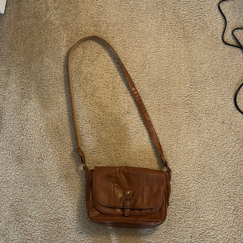Brown Faux Leather Messenger Bag